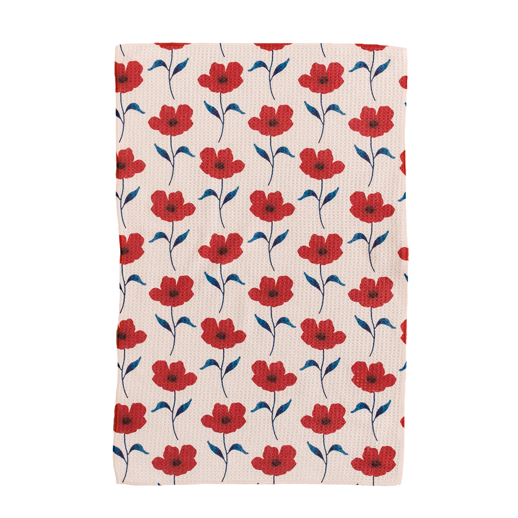 Red On Pink Poppies Hand Towel