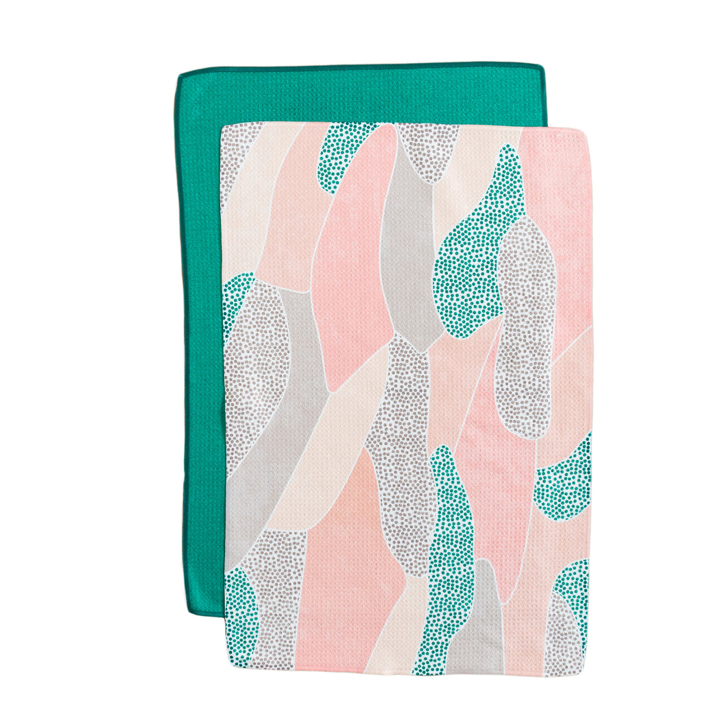 Abstract Pink & Green Hand Towel Set