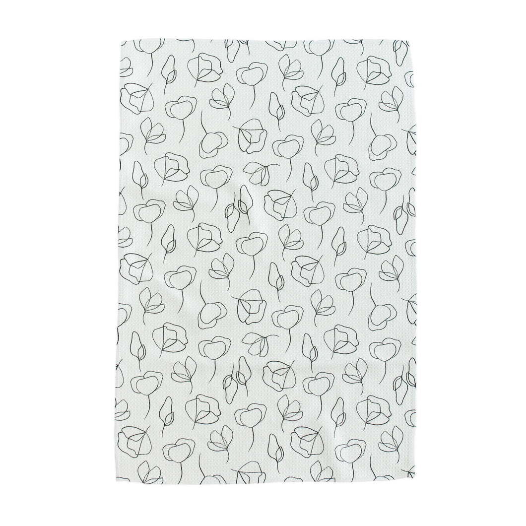 Black Line Flowers Hand Towel