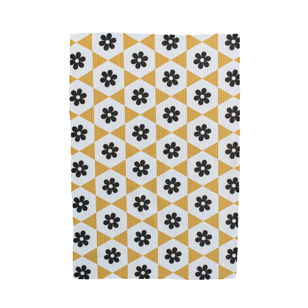 Black Flowers in Gold Hand Towel