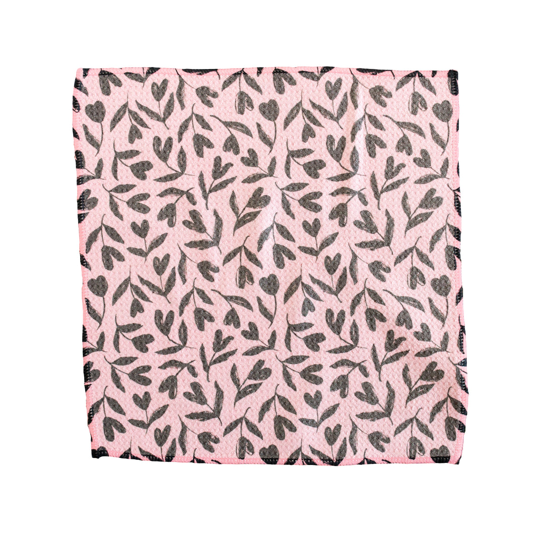 Heart Flowers On Pink Washcloth
