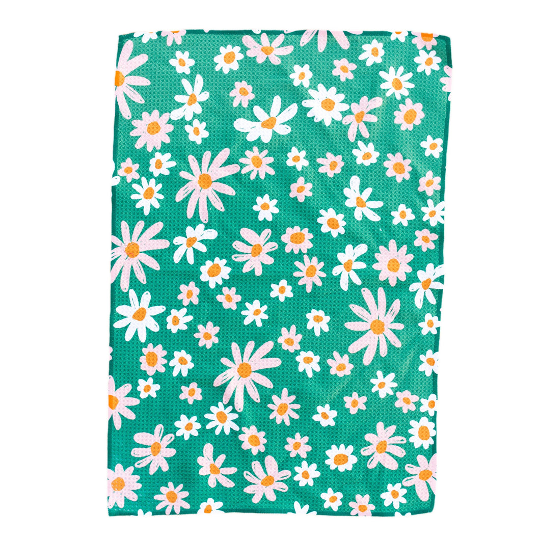 Flowers on Green Hand Towel